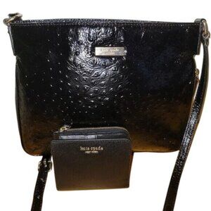 Kate spade Italian patent ostrich embossed leather crossbody tote with wallet